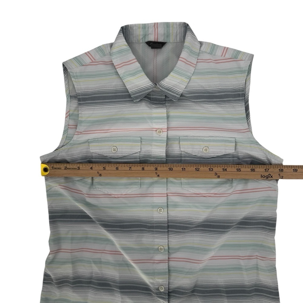 Eddie Bauer White Striped Button Down Chest Pockets Sleeveless Tech Shirt Small - Picture 5 of 10